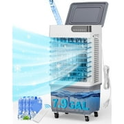 Manastin Portable Air Cooler, 3d Cooling, 8 Gallon Tank, 3 Speeds, 12 Hour Timer, 4 Ice Boxes, Indoor or Outdoor Use